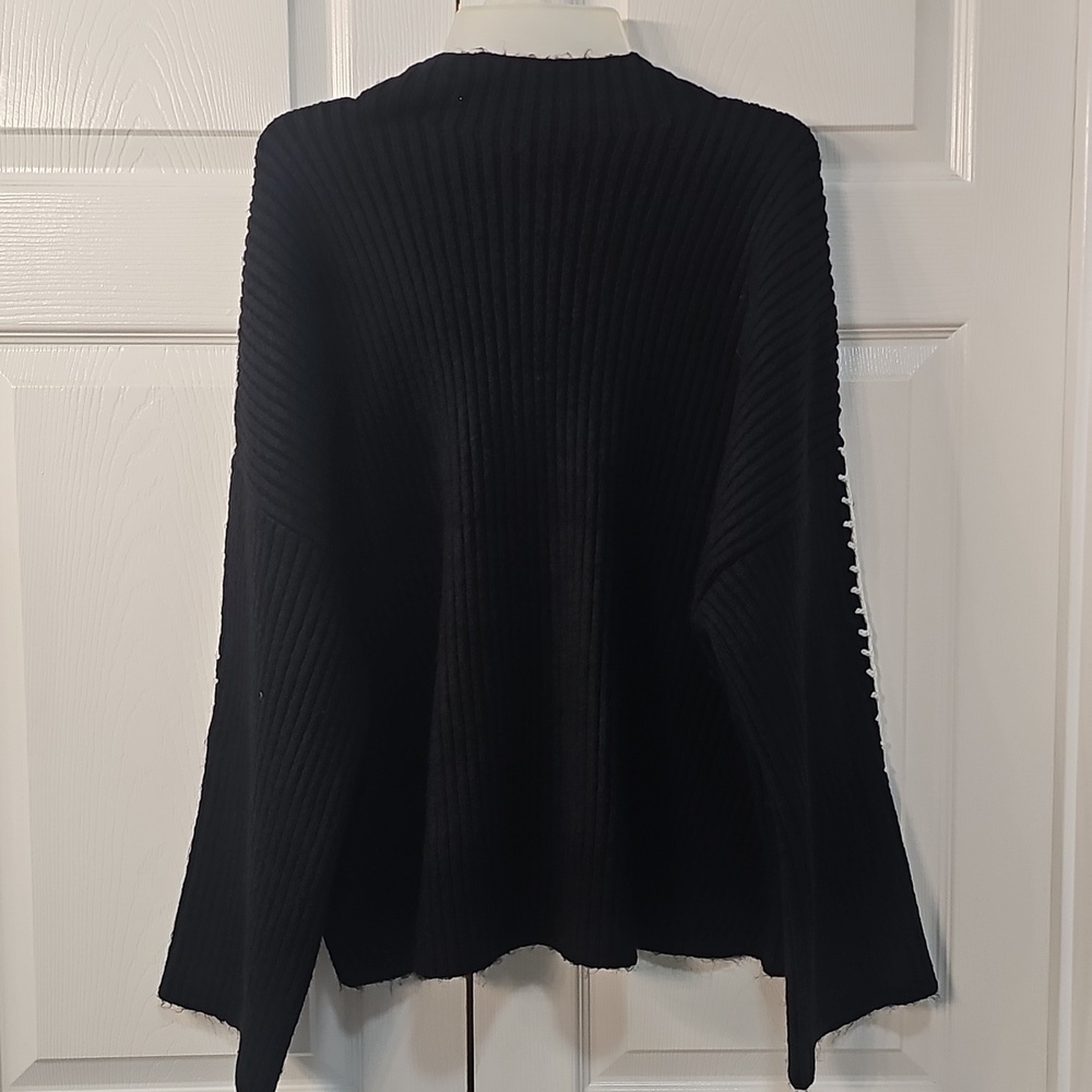 New Halogen Contrast Stitch Chunky Plush Thick Sweater BLK/White XL - Picture 12 of 14